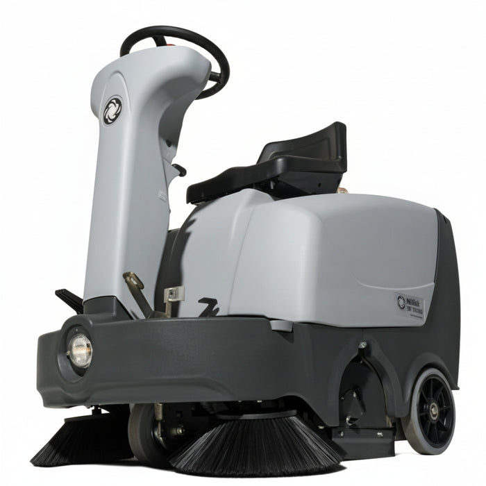 Nilfisk SR1000S mid-size ride-on battery sweeper designed for efficient sweeping of commercial and industrial floor areas