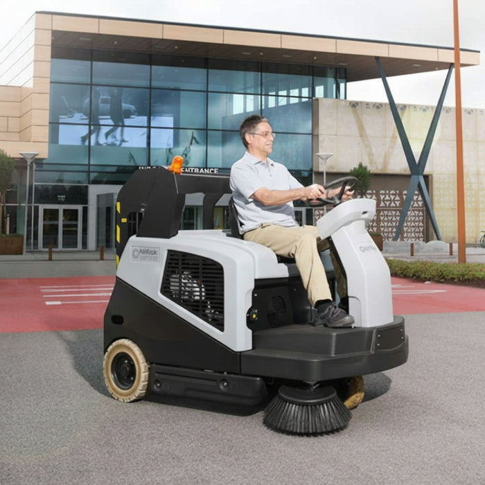 Nilfisk SW5500 efficient battery powered hybrid ride-on sweeper built for high productivity cleaning in expansive floor spaces