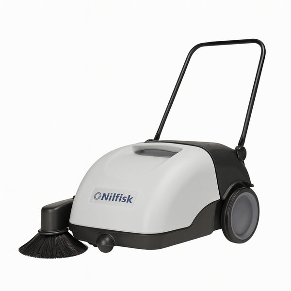 Nilfisk SW750 walk-behind battery powered sweeper designed for efficient dust and debris removal in small to medium floor areas