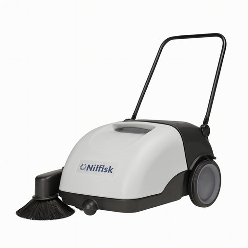 Nilfisk SW750 walk-behind battery powered sweeper designed for efficient dust and debris removal in small to medium floor areas