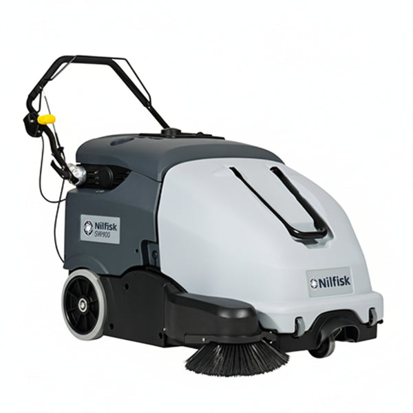 Nilfisk SW900 large walk-behind battery powered sweeper designed for efficient sweeping of big commercial and industrial floor areas