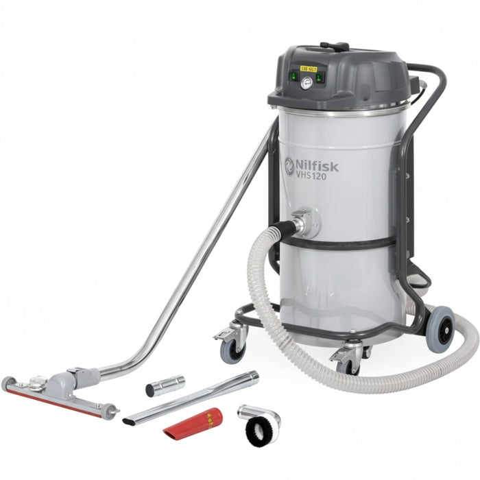 Nilfisk VHS 120 LC heavy-duty industrial wet and dry vacuum cleaner delivering powerful, continuous cleaning for hazardous and non-hazardous materials