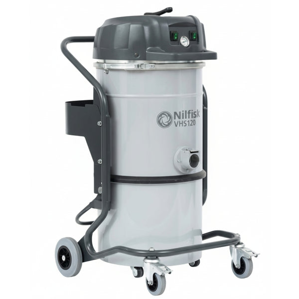 Nilfisk VHS 120 LC industrial wet and dry vacuum cleaner designed for powerful dust, debris, and liquid extraction in demanding environments