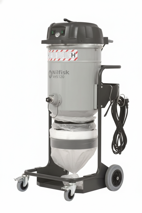 Nilfisk VHS 120 M-Class industrial wet and dry vacuum cleaner built for professional use, delivering strong suction and safe material collection