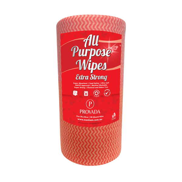 All Purpose Heavy Duty Rolls Wipes 80 sheets 40m HACCP Approved - EACH / Red - Janitorial and General Cleaning