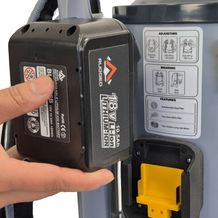 Rugged Elva Cordless Backpack Battery Vacuum Cleaner