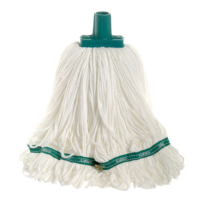 Sabco 350g UltraClean Microfibre Round Mop – professional-grade round mop head with looped ends and green band, ideal for commercial and industrial cleaning