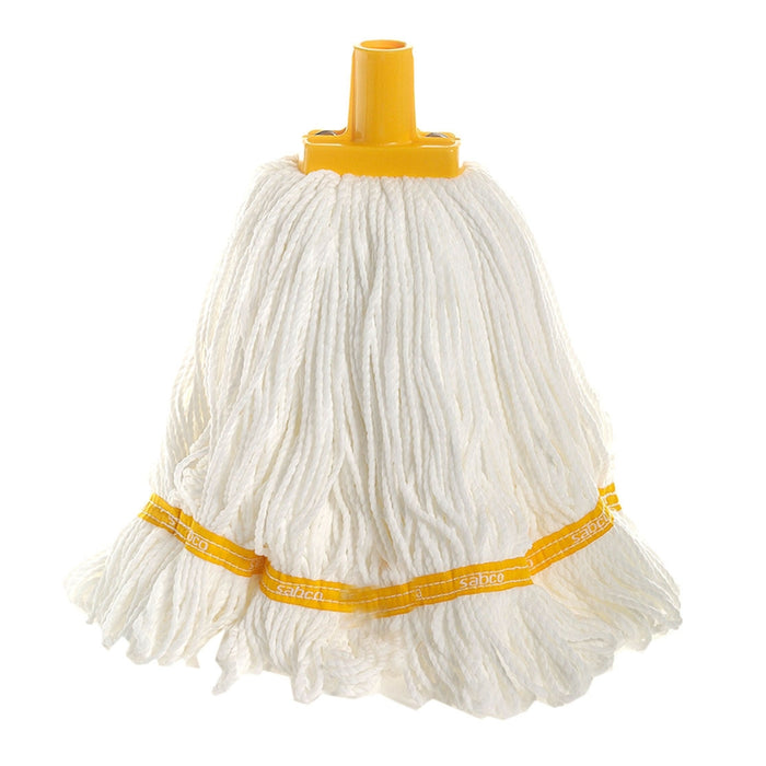 Sabco 350g UltraClean Microfibre Round Mop – professional-grade round mop head with looped ends and yellow band, ideal for commercial and industrial cleaning