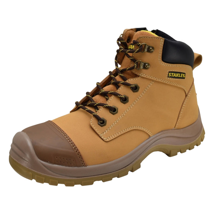 Water-resistant buffalo leather work boots in wheat colour