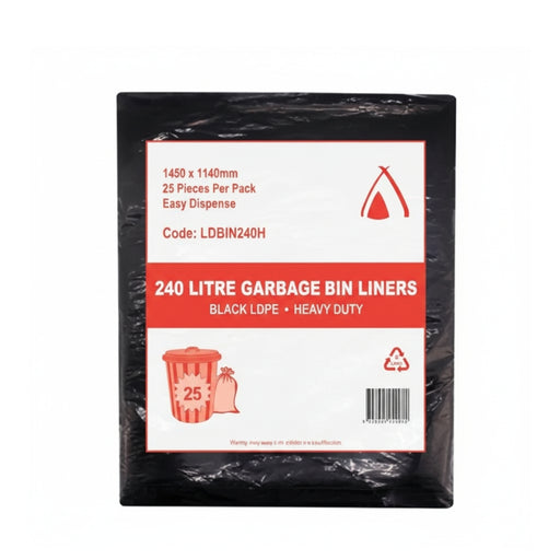 Tailored 240L Black Heavy Duty LDPE Garbage Bin Liners 1 Pack