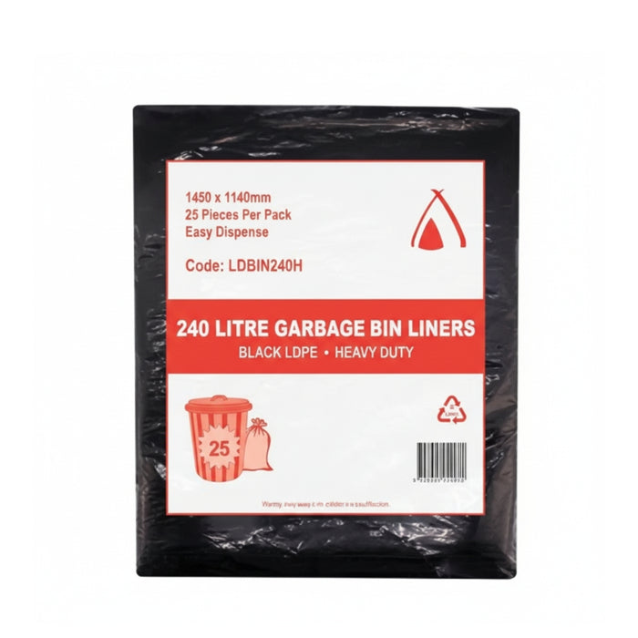 Tailored 240L Black Heavy Duty LDPE Garbage Bin Liners 1 Pack