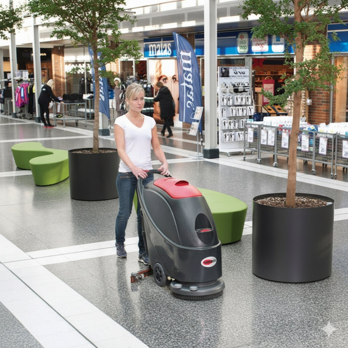Viper AS510B battery walk-behind scrubber dryer built for reliability and productivity, ideal for maintaining clean floors in retail, education, and healthcare environments
