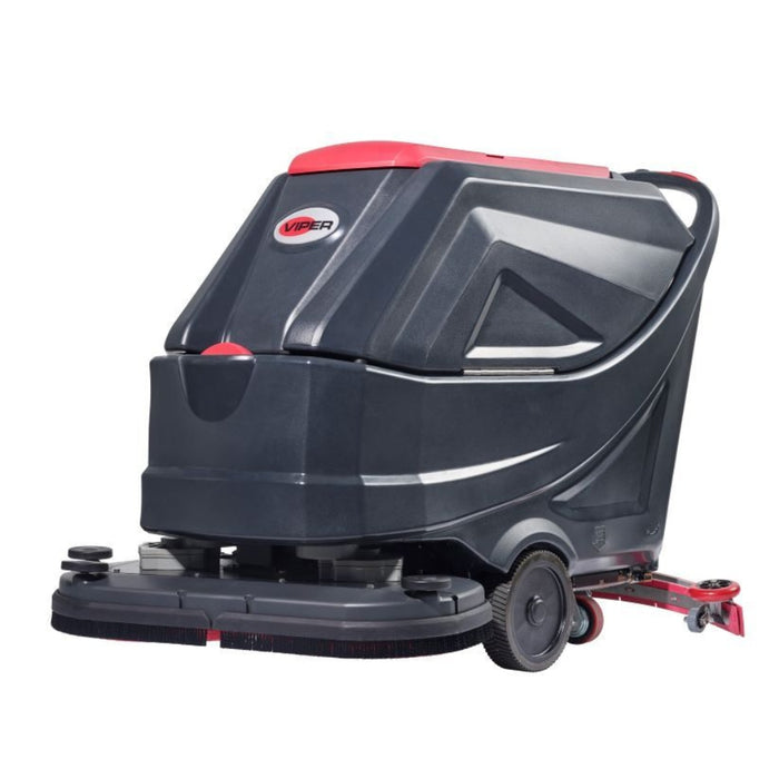 Viper AS7690T 90L walk-behind scrubber dryer offering efficient deep cleaning and quick drying, perfect for warehouses, shopping centers, and production facilities