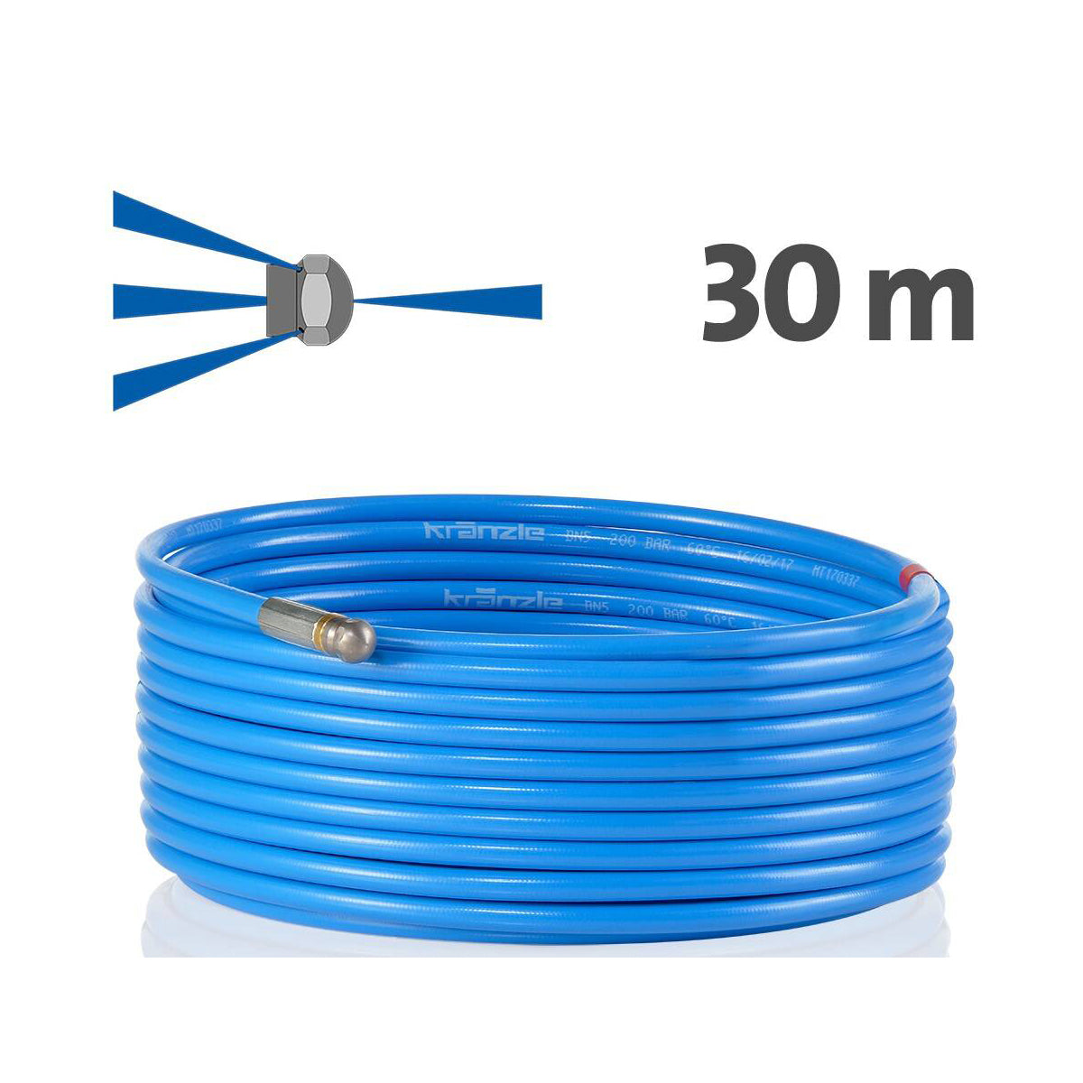 Kranzle Drain Cleaning Hose 30m with Forward Jet Nozzle (125504-F) - Pressure Cleaner Parts & Accessories