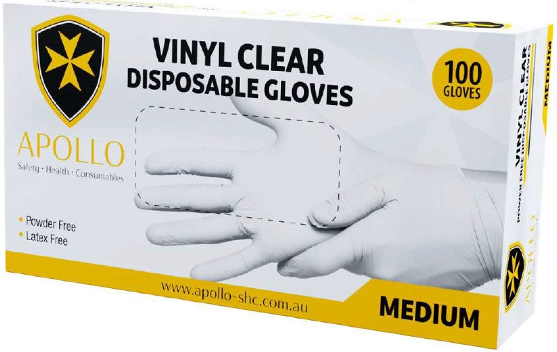 Vinyl Clear Powder Free Disposable Gloves Apollo - Pack of 100