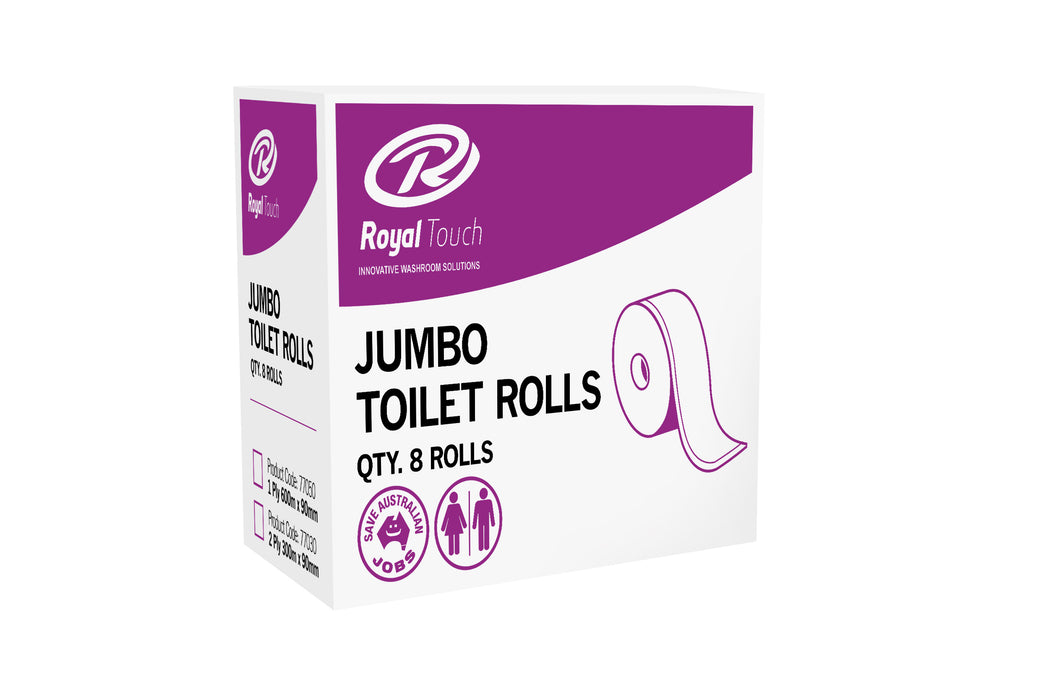 Royal Touch 77030 Jumbo Toilet Rolls, 2 ply, 300m x90mm 8 Rolls/Carton