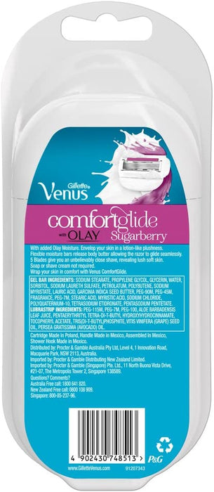 Gillette Venus With Olay Comfortglide Sugarberry 5 Blade Razor + 2 Cartridges