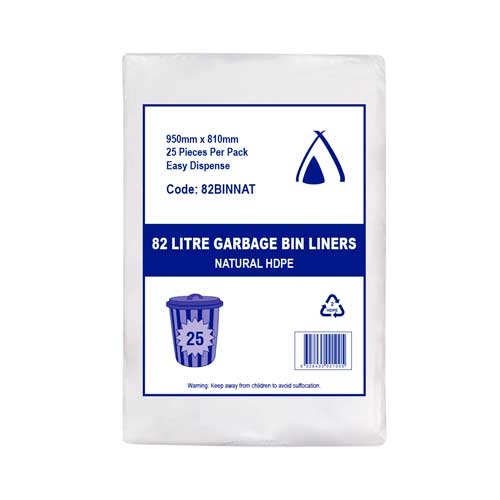 82L Natural/Clear HDPE Garbage bin Liners (82BINNAT)
