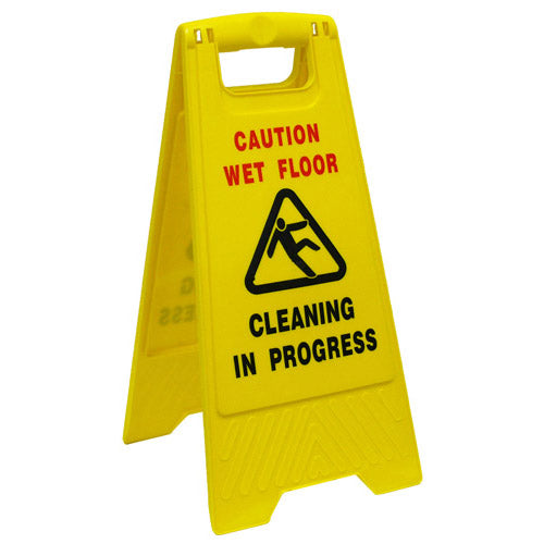Safety Caution Sign - A Frame Yellow - Wet Floor & Cleaning in Progress - Janitorial and General - Signs