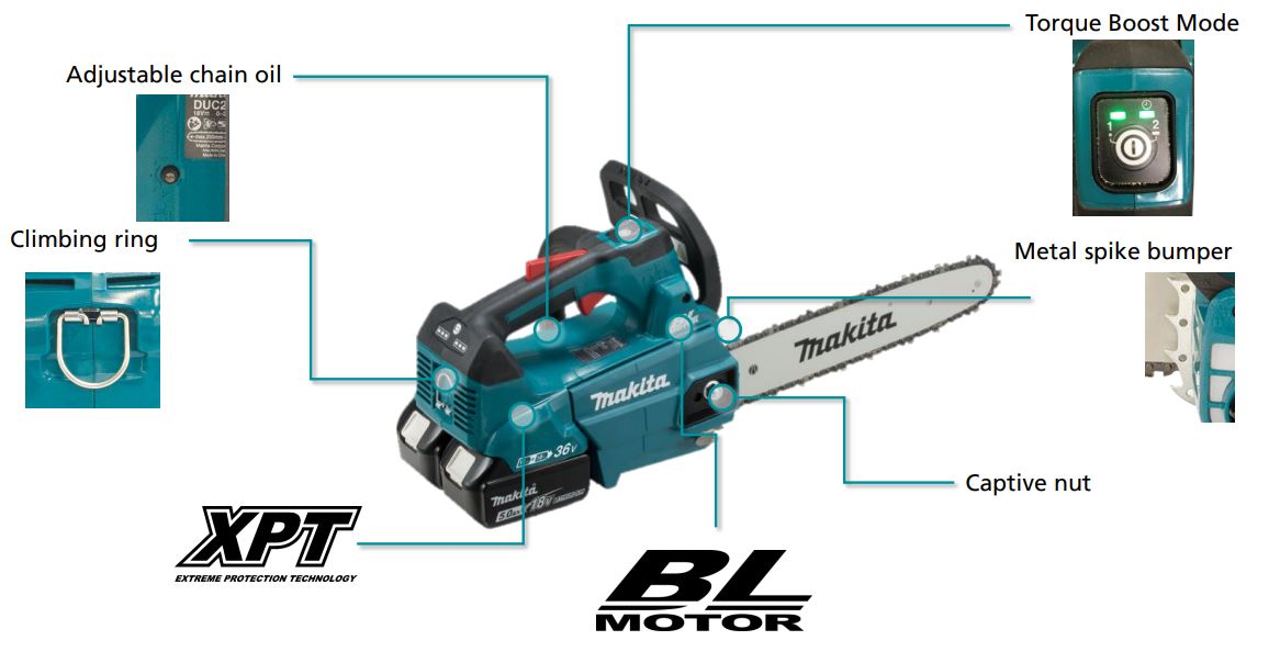 MAKITA DUC306 18Vx2 Brushless Top Handle Chainsaw 300mm (12 Inch)