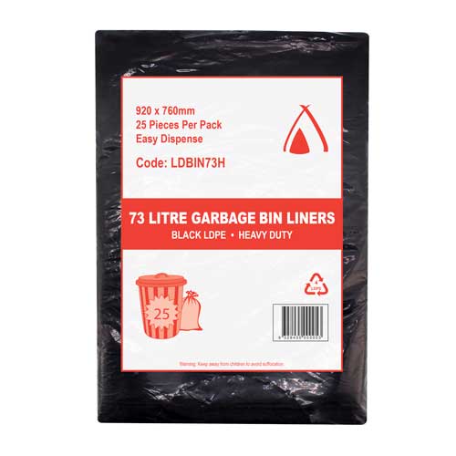 73L Black Heavy Duty LDPE Garbage bin Liners (LDBIN73H) - 1 Packet / Bins Bags