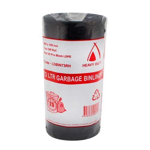 73L Black Heavy Duty LDPE Garbage bin Liners Roll (LDBIN73RH) - Pack of 250 - 1 / Bins Bags
