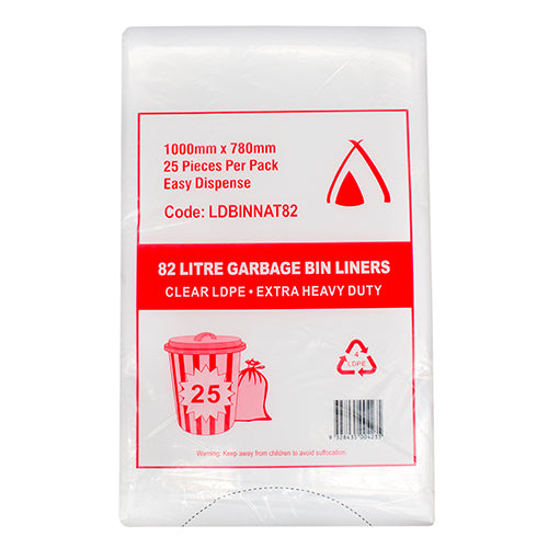 82L Natural/Clear Extra Heavy Duty LDPE Garbage bin Liners (LDBINNAT82)