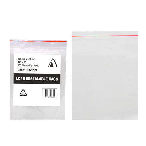 LDPE Resealable Polybag Clear 230 x 305mm 1000 (RES1209) - Pcs/ctn / Food Service and Packaging