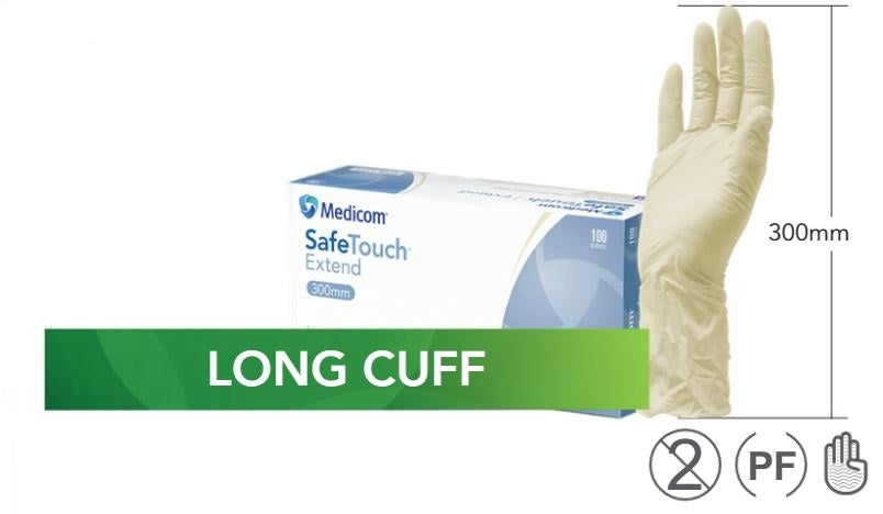 SafeTouch Extended Cuff Textured Latex PF Examination Gloves (SFTHL1231)