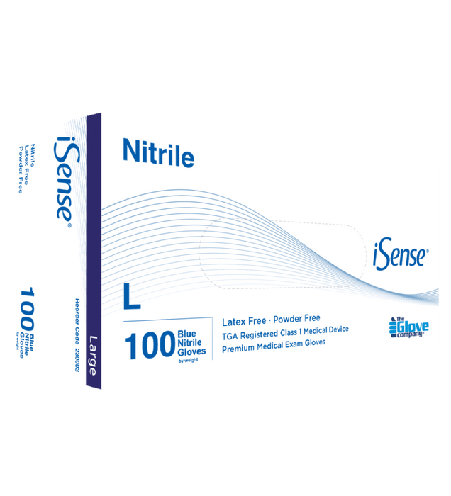 iSense Blue Nitrile Medical Disposable Gloves Food Safe TGA (Box of 100)