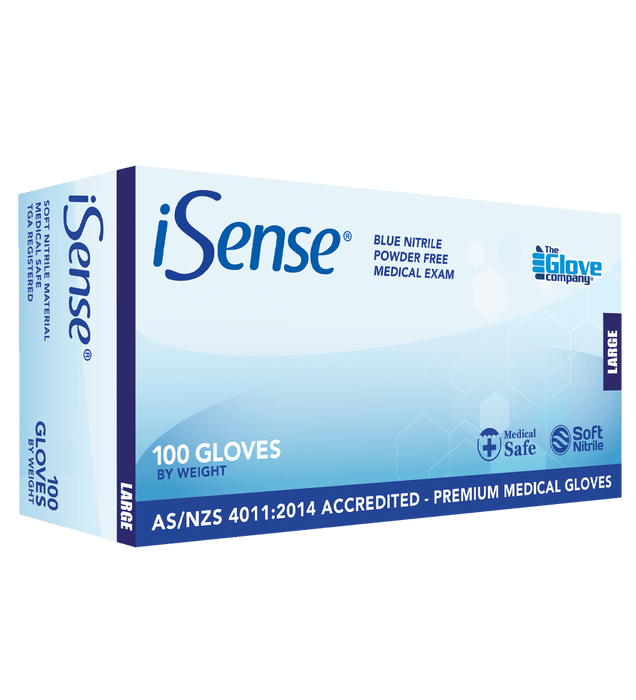iSense Blue Nitrile Medical Disposable Gloves Food Safe TGA (Box of 100)