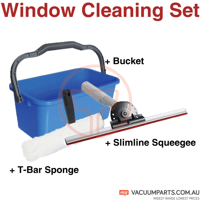 Window Cleaning Tools - Bucket, Slimline Squeegee, T- Bar Sponge